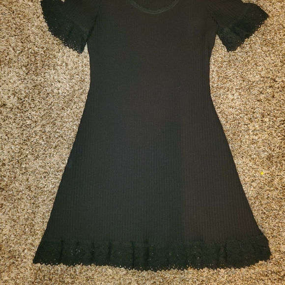 Womens Vintage Union Made Dress 70s Black knit S small macrame lace Judy Gibbs - Picture 5 of 15